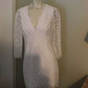 Lilly Pulitzer Cream Sheath Dress with Plunge Neckline and Bishop Sleeves